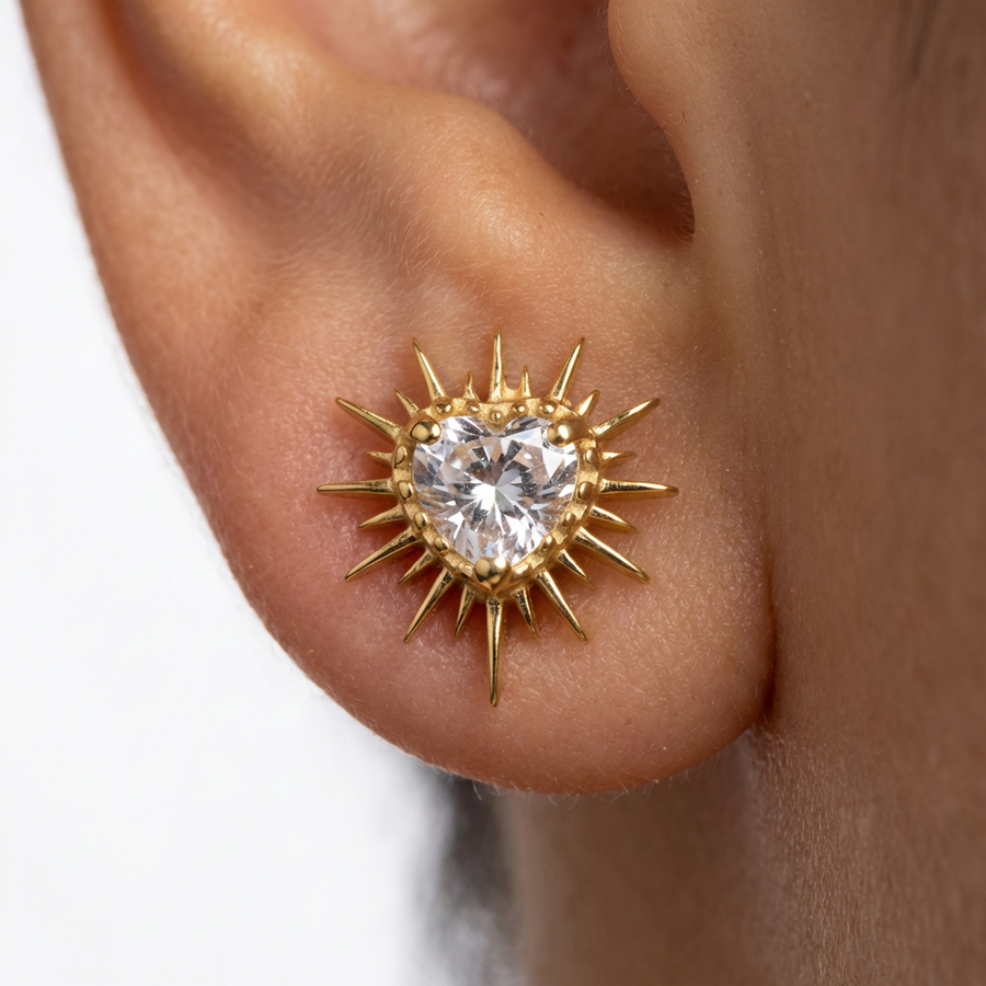 Piercing con cuore e zircone in Titanio G23 - Piercing per lobo, helix, forward helix, conch, flat, tragus