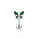 Piercing con farfalla e zirconi verdi in Titanio G23 - Piercing per lobo, helix, forward helix, conch, flat, tragus