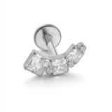 Piercing con tre zirconi in Titanio G23- Piercing per Lobo, helix, forward helix, conch, flat, tragus