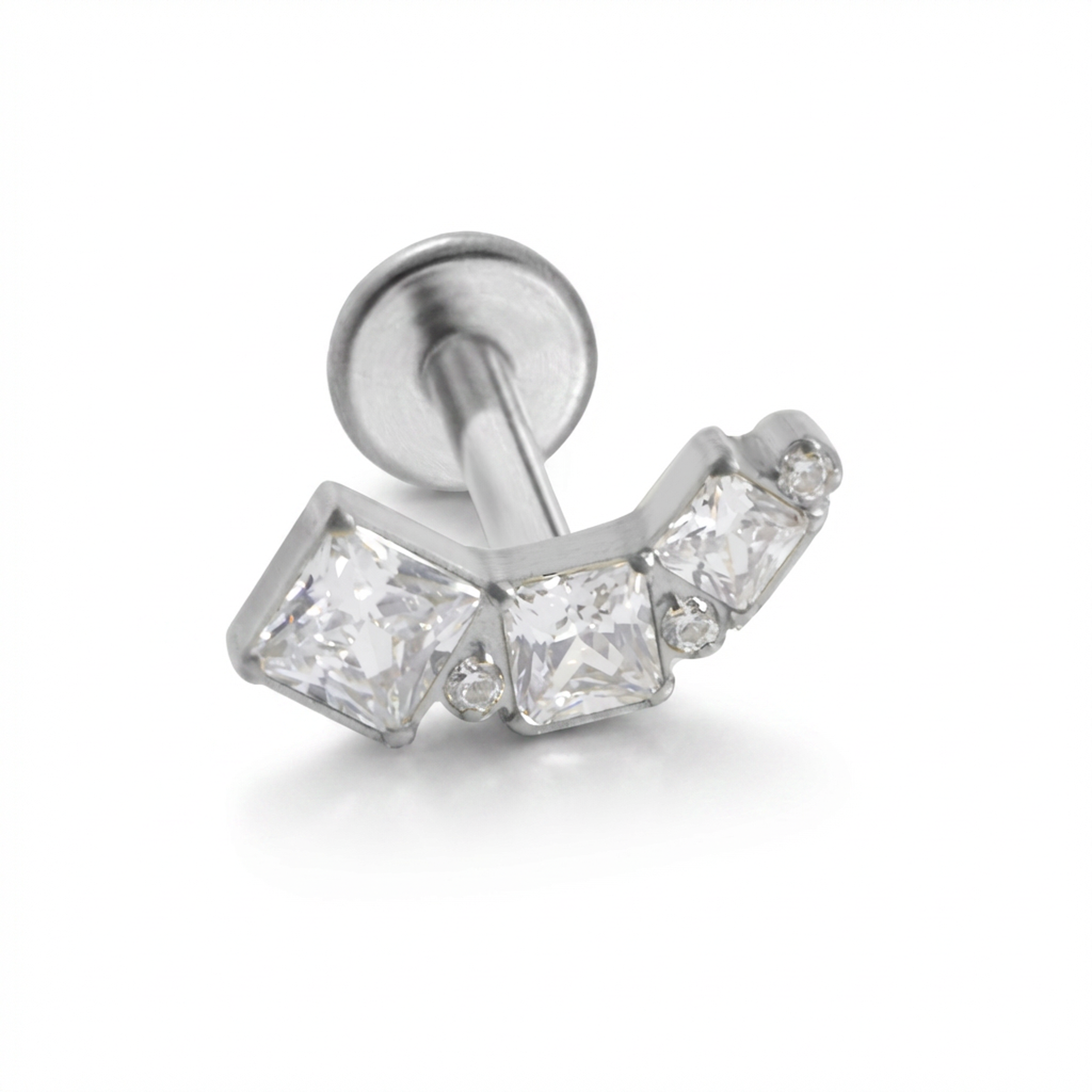 Piercing con tre zirconi in Titanio G23- Piercing per Lobo, helix, forward helix, conch, flat, tragus