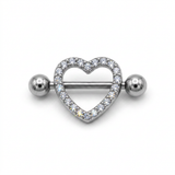 Piercing da Capezzolo in Acciaio Chirurgico 316L con Cuore e Zirconi