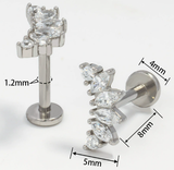 Piercing con zirconi in acciaio chirurgico 316L - Piercing per lobo, helix, forward helix, conch, flat, tragus