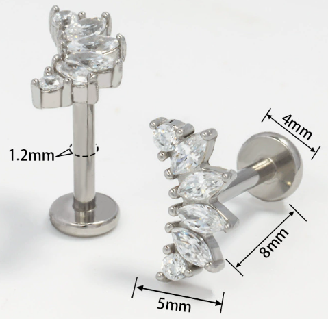 Piercing con zirconi in acciaio chirurgico 316L - Piercing per lobo, helix, forward helix, conch, flat, tragus