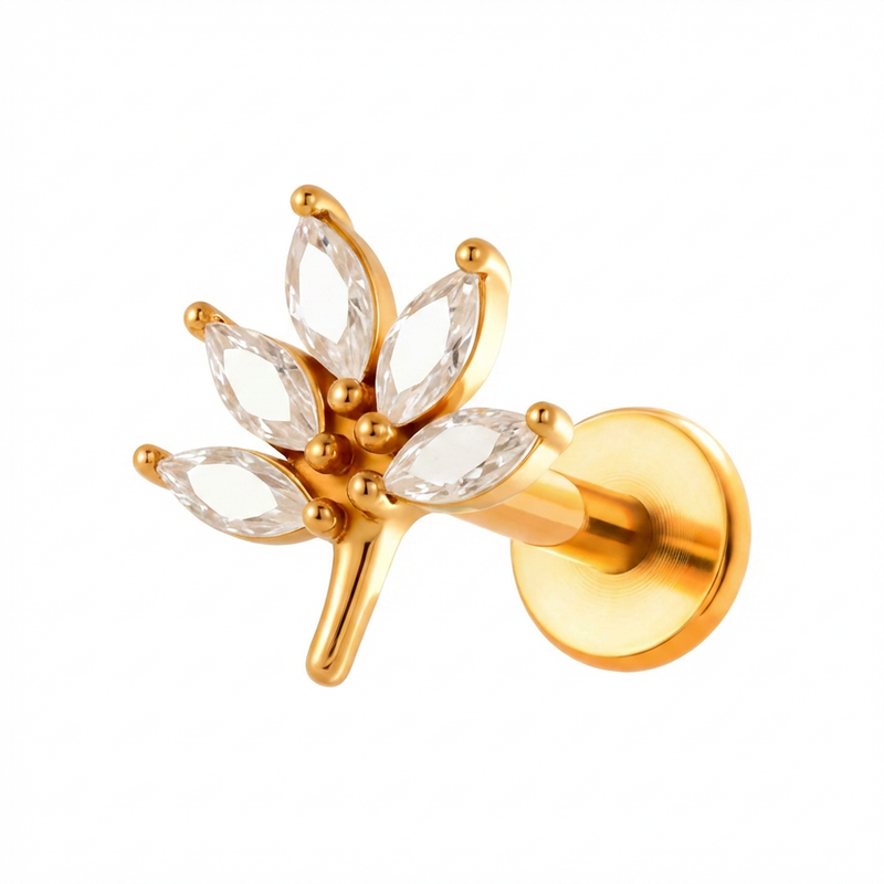 Barretta con fiore zirconato in Acciaio Chirurgico 316L - Piercing per orecchio