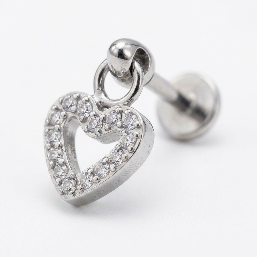 Piercing con cuore e pendente in Titanio - Piercing per orecchio