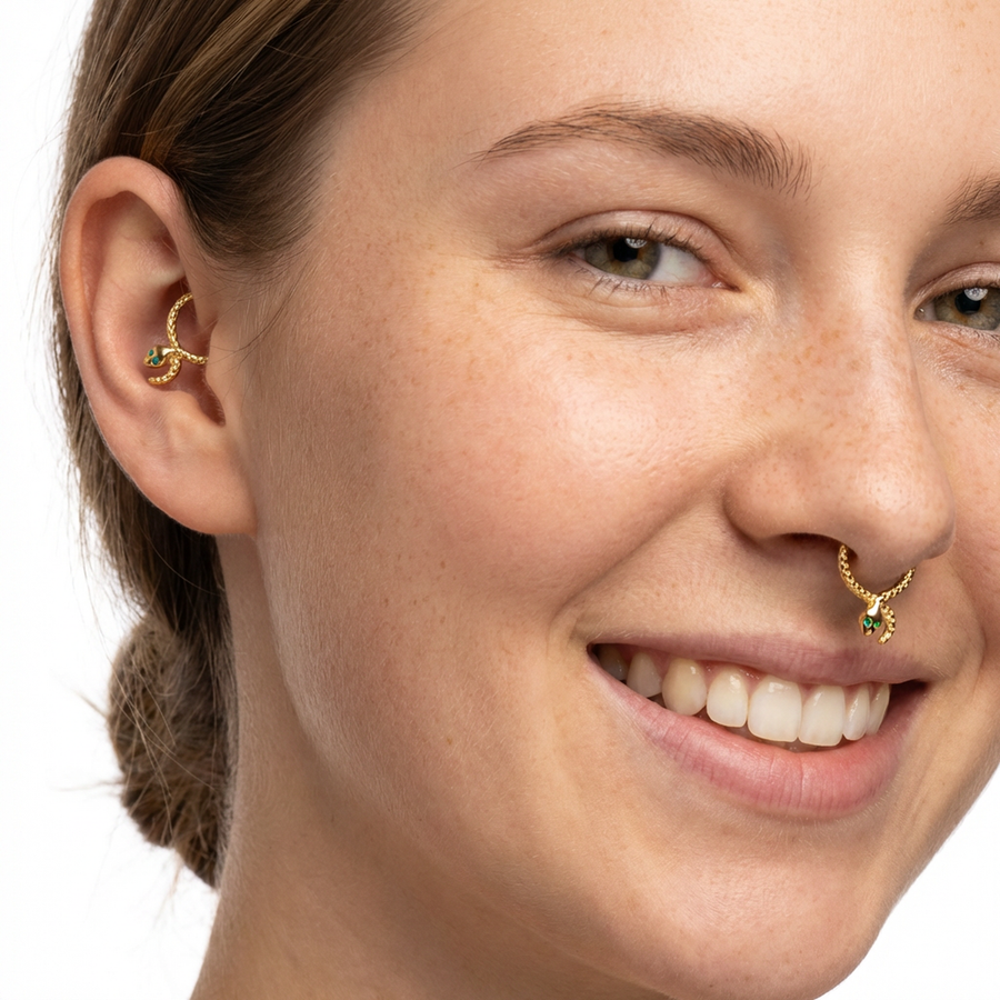Piercing con zirconi e serpente in Titanio G23 - Piercing per lobo, helix, daith, septum