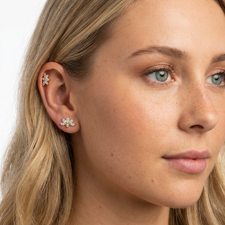 Piercing con zirconi in Titanio G23- Piercing per Lobo, helix, forward helix, conch, flat, tragus