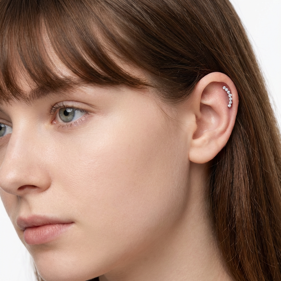 Piercing con coroncina zirconi in Titanio G23- Piercing per Lobo, helix, forward helix, conch, flat, tragus