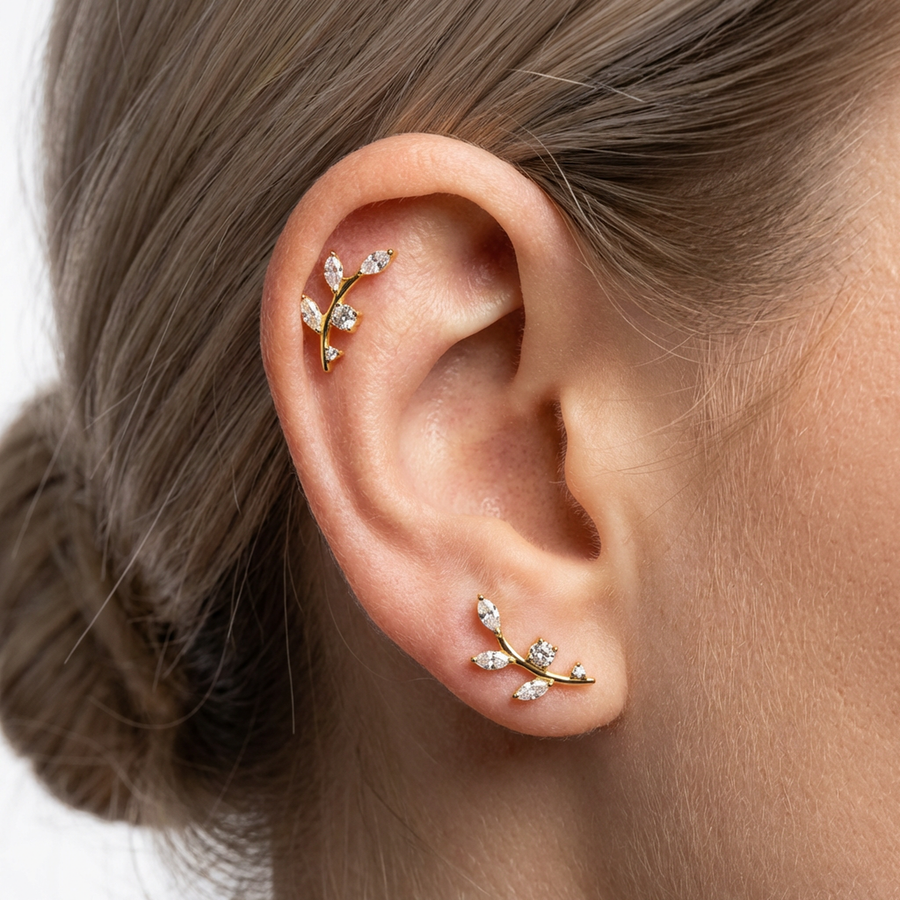Piercing con ramoscello in Titanio G23 - Piercing per lobo, helix, forward helix, conch, flat, tragus
