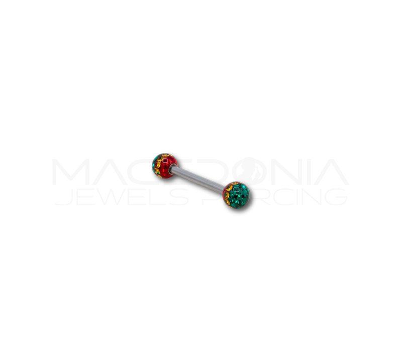 Piercing in acciaio chirurgico 316L con palline glitterate e bandiera Jamaica