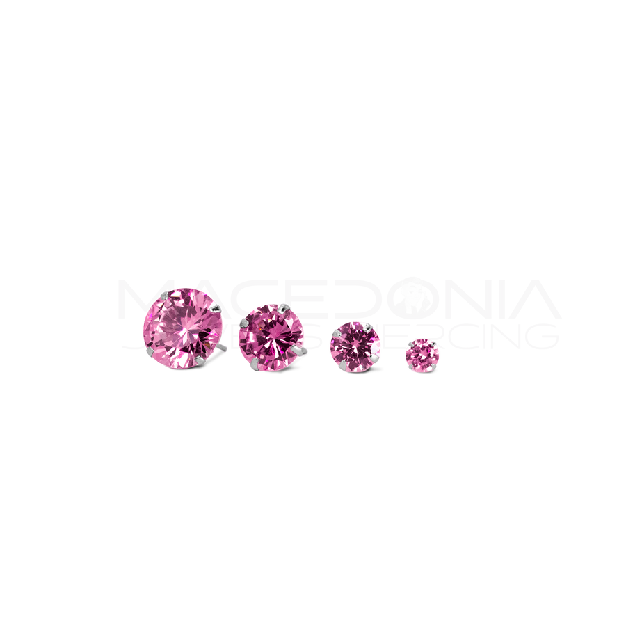 Orecchino Singolo con Zircone Incastonato Rosa in Argento 925