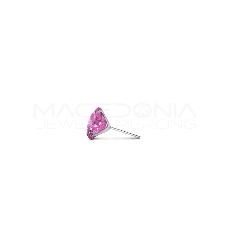 Orecchino Singolo con Zircone Incastonato Rosa in Argento 925