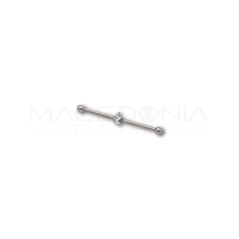 Piercing Barretta Industrial con Palline e Petali Zirconati