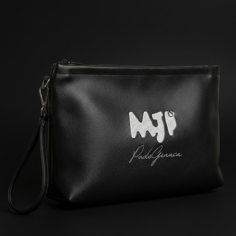 Pochette Nera in Ecopelle MJP con Firma Paolo Giausa – Elegante con Polsiera
