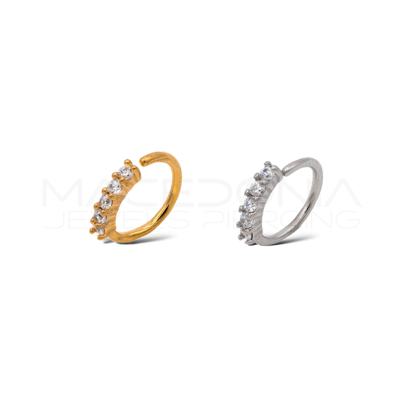 Piercing con apertura laterale in acciaio chirurgico 316L con corona di zirconi