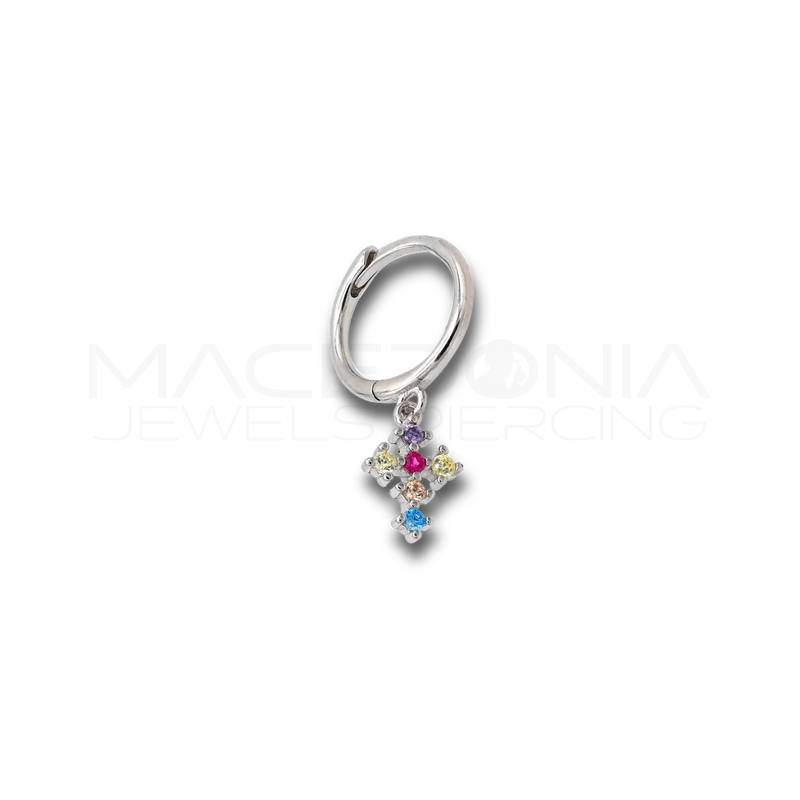 Orecchino Croce in Argento 925 con Zirconi Colorati