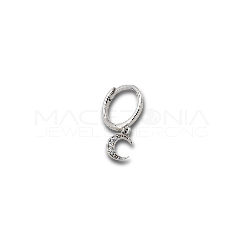 Orecchino in Argento 925 con chiusura clicker con ciondolo a forma di luna
