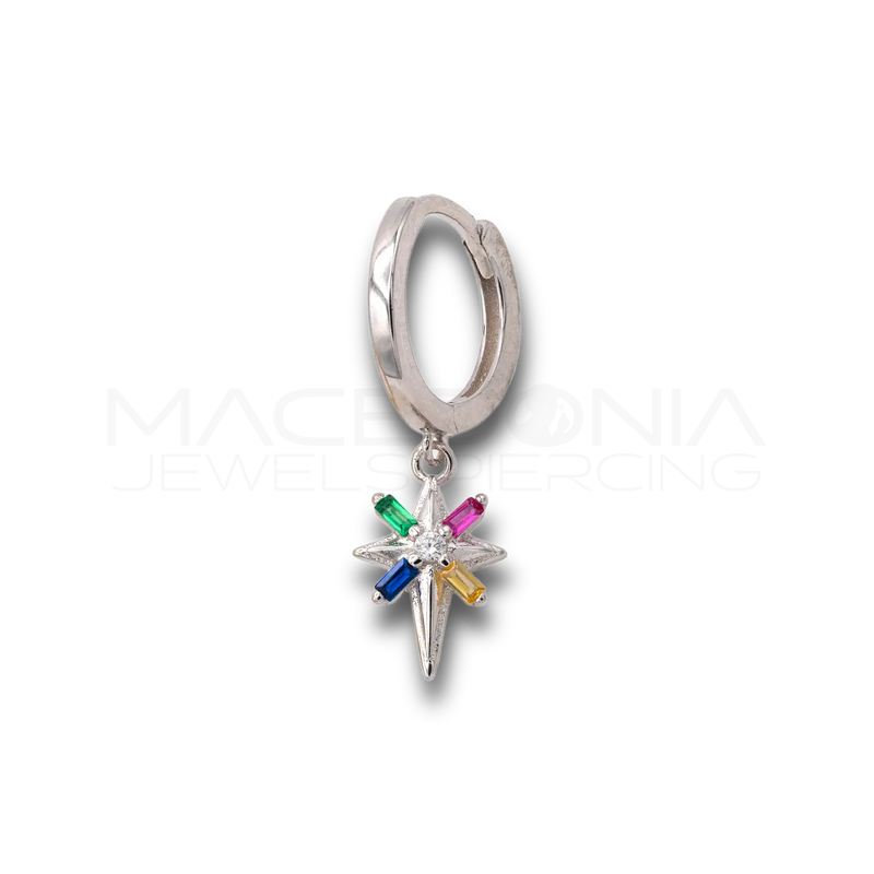 Orecchino Stella Cometa in Argento 925 con Zirconi Colorati