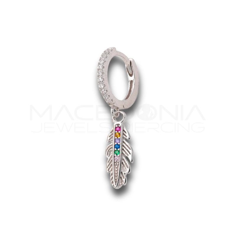Orecchino Piuma in Argento 925 con Zirconi Colorati