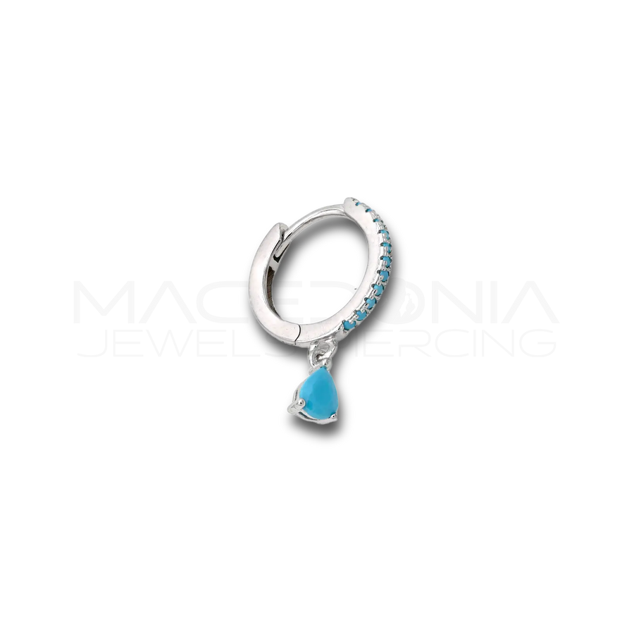 Orecchino in Argento 925 con chiusura clicker con ciondolo a goccia con zirconi colorati.