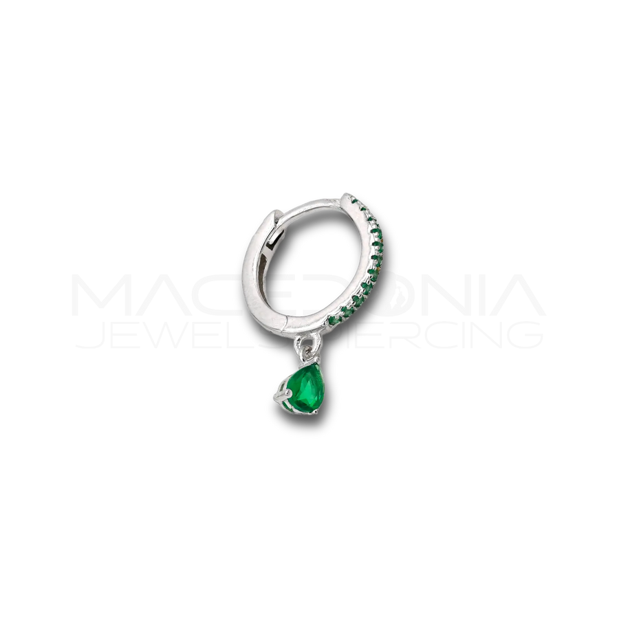 Orecchino in Argento 925 con chiusura clicker con ciondolo a goccia con zirconi colorati.