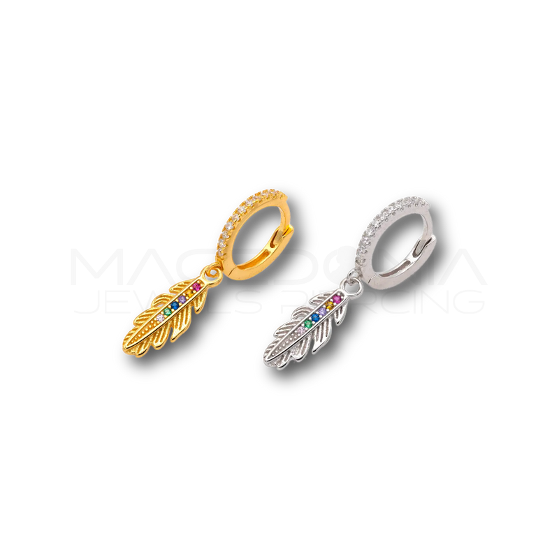 Orecchino Piuma in Argento 925 con Zirconi Colorati