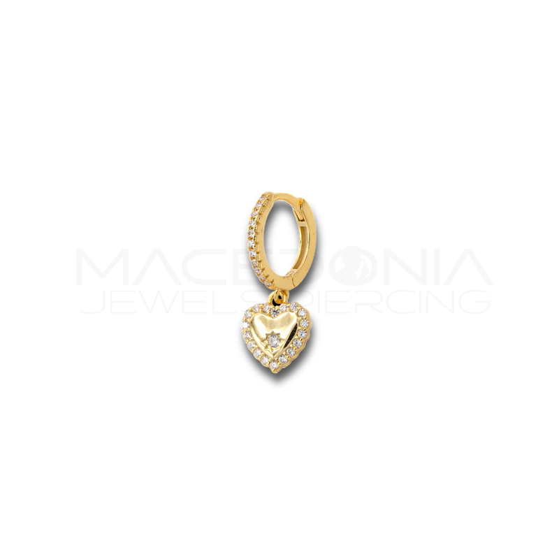 Orecchino in argento con ciondolo a cuore e zirconi