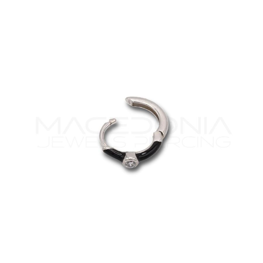 Orecchino in argento 925 a cerchio con dettaglio nero e zircone