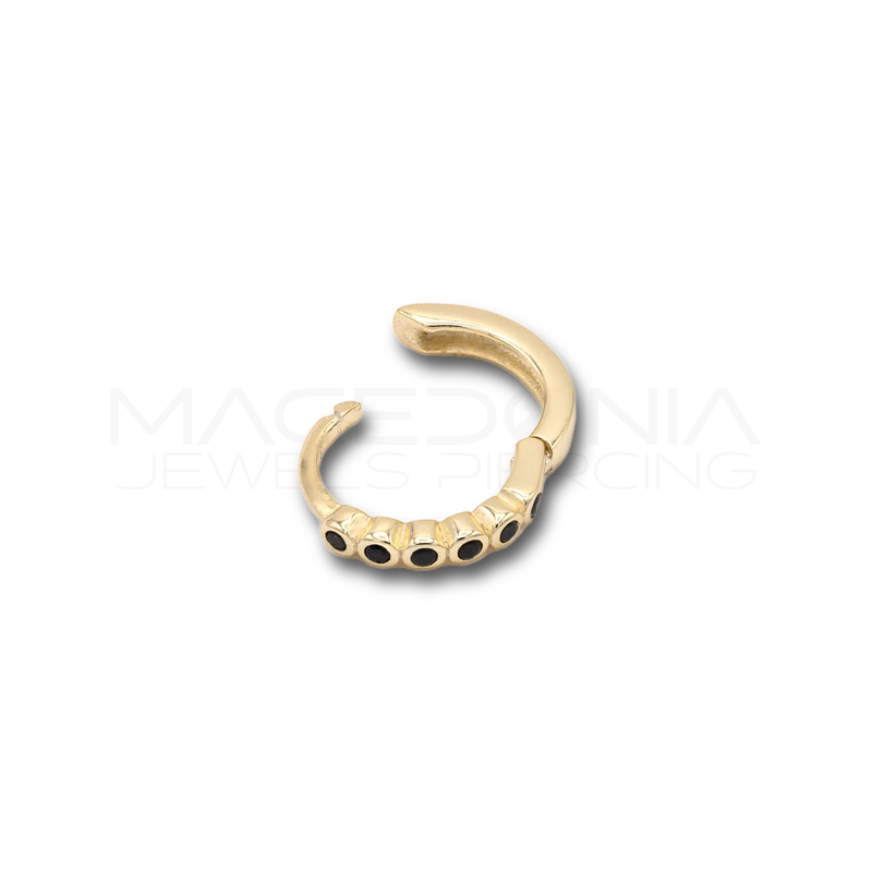 Orecchino a Cerchio con Chiusura Clicker e Zirconi Neri – Argento 925 Placcato Oro