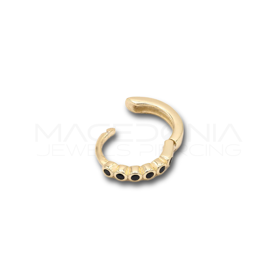 Orecchino a Cerchio con Chiusura Clicker e Zirconi Neri – Argento 925 Placcato Oro