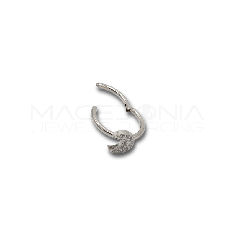 Piercing clicker in acciaio chirurgico 316L con zircone a forma di luna