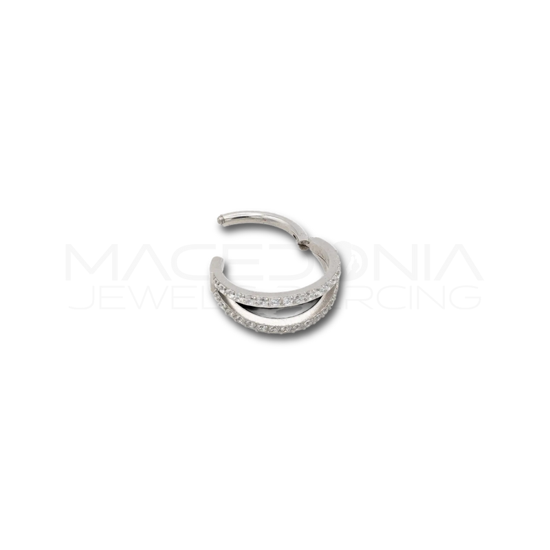 Cerchietto doppia fascia di zirconi in Acciaio Chirurgico 316L - Piercing per lobo, helix, forward helix, conch, tragus