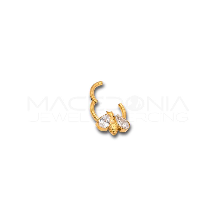 Piercing con chiusura clicker con ape e ali con zirconi incastonati