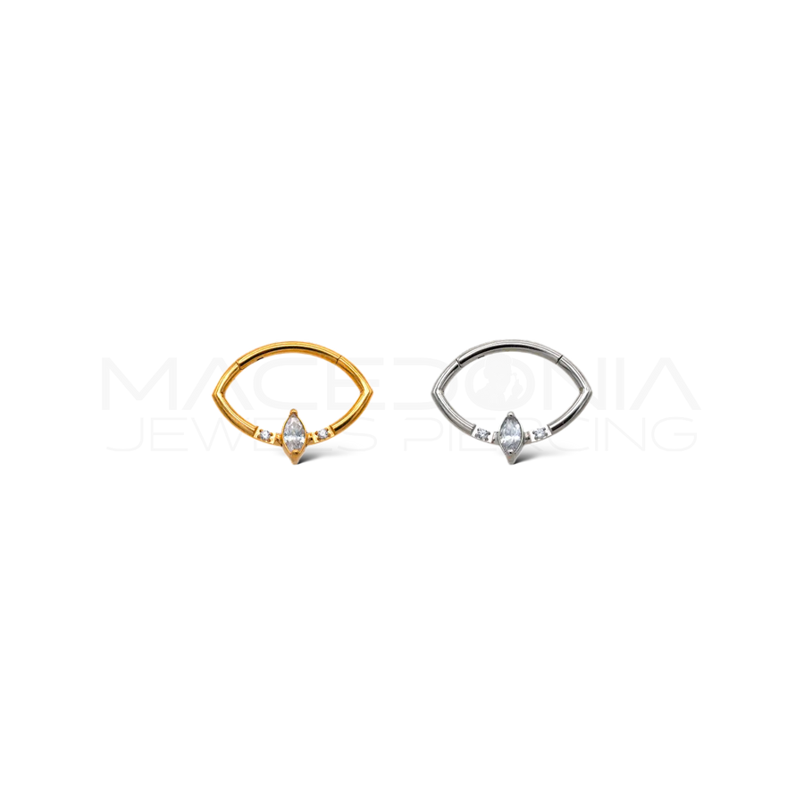 Piercing clicker a forma di occhio con zirconi in acciaio chirurgico 316L