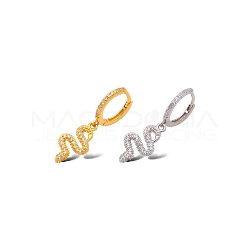 Orecchino Serpente in Argento 925 con Zirconi