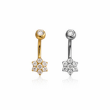 Piercing Ombelico in Acciaio Chirurgico 316L con Fiore e Zirconi