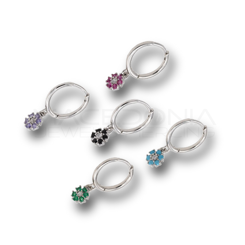 Orecchino Fiore in Argento 925 con Zirconi (Colore Argento)