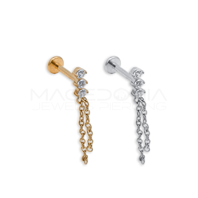 BARRETTA CON TRIPLO ZIRCONE E CATENINA