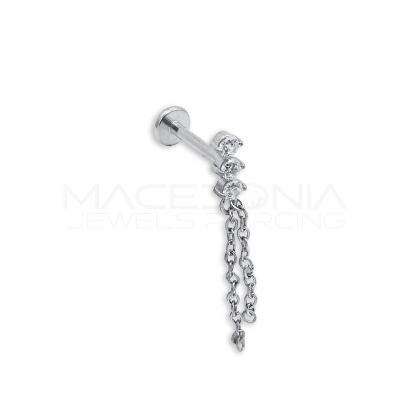 BARRETTA CON TRIPLO ZIRCONE E CATENINA