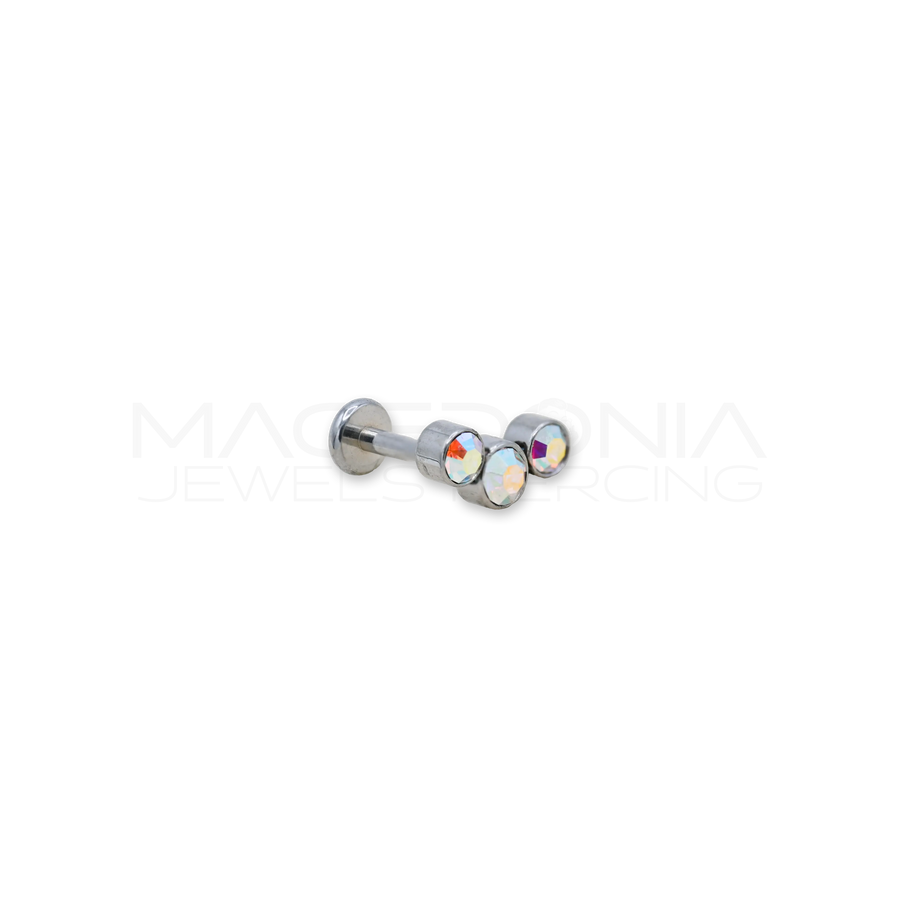 Piercing Barretta con Triplo Zircone in Acciaio Chirurgico 316L