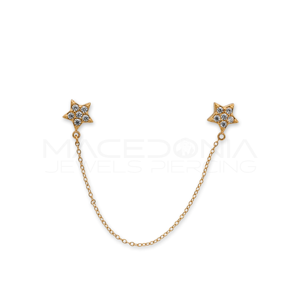 Orecchino Doppia Formina con Catenina e Stella Zirconata – Acciaio Chirurgico 316L