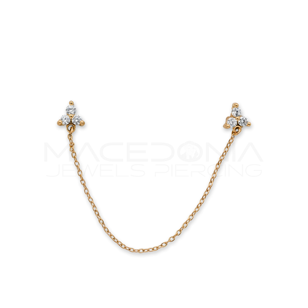 Orecchino Doppia Formina con Catenina e Fiore Zirconato in Acciaio Chirurgico 316L