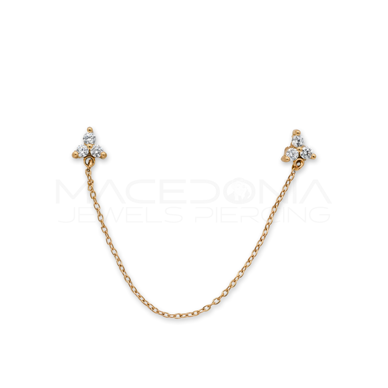 Orecchino Doppia Formina con Catenina e Fiore Zirconato in Acciaio Chirurgico 316L