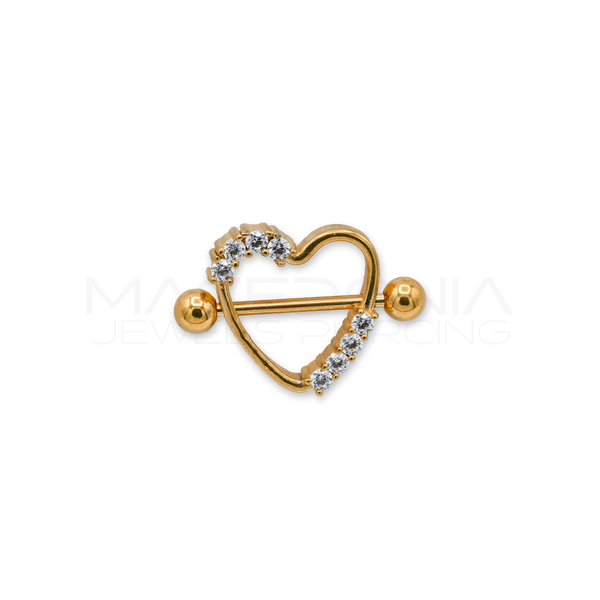 Piercing da Capezzolo in Acciaio Chirurgico 316L con Cuore e Zirconi