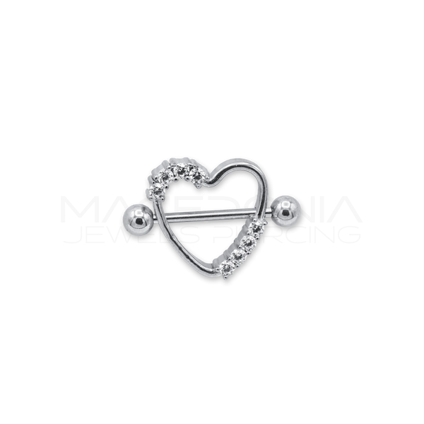 Piercing da Capezzolo in Acciaio Chirurgico 316L con Cuore e Zirconi
