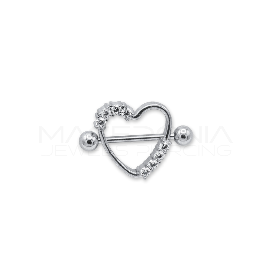 Piercing da Capezzolo in Acciaio Chirurgico 316L con Cuore e Zirconi
