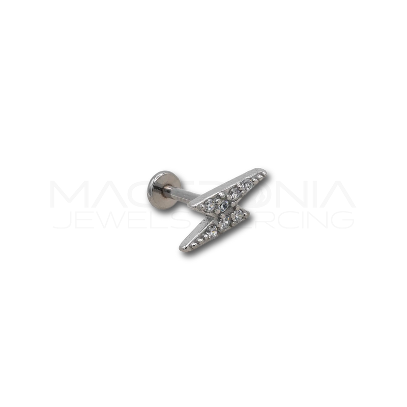 Piercing in acciaio chirurgico 316L a forma di fulmine con zirconi incastonati
