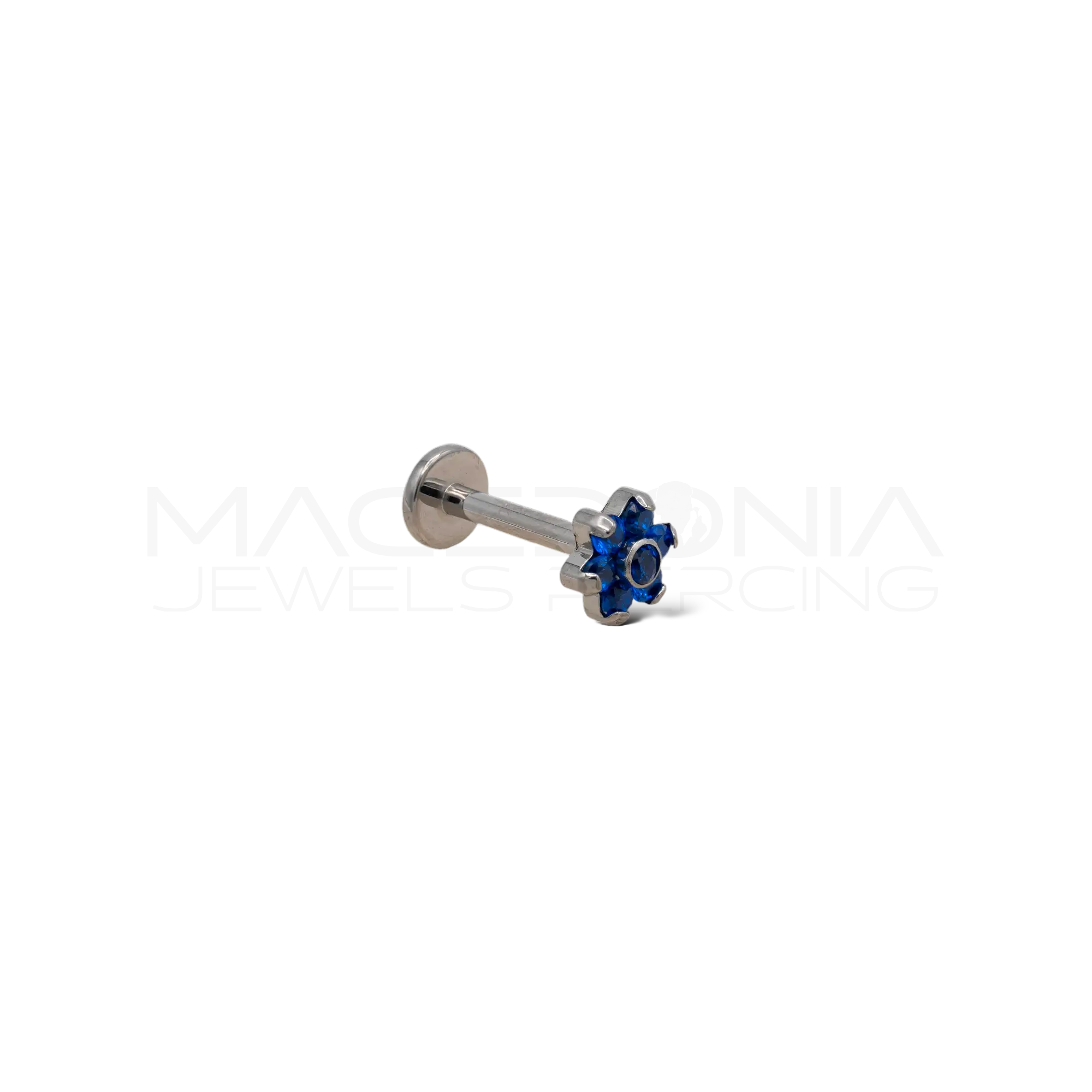 LABRET A FIORE CON ZIRCONE BLU IN TITANIO