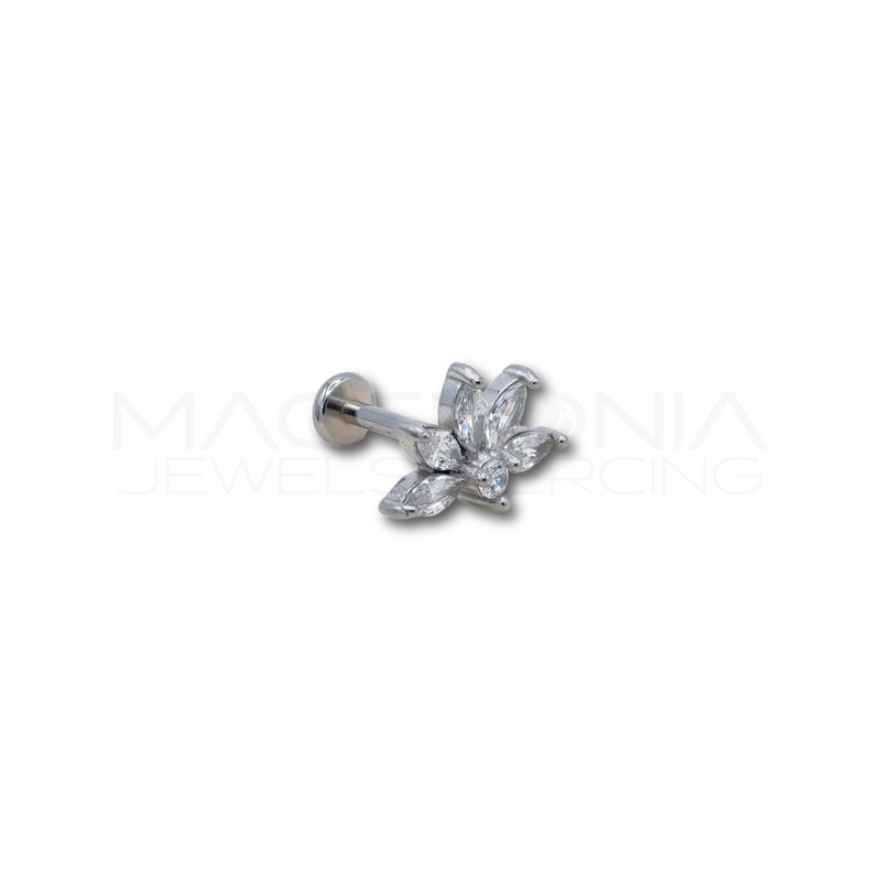 Piercing Mezzo Fiore con Zircone in Acciaio Chirurgico 316L