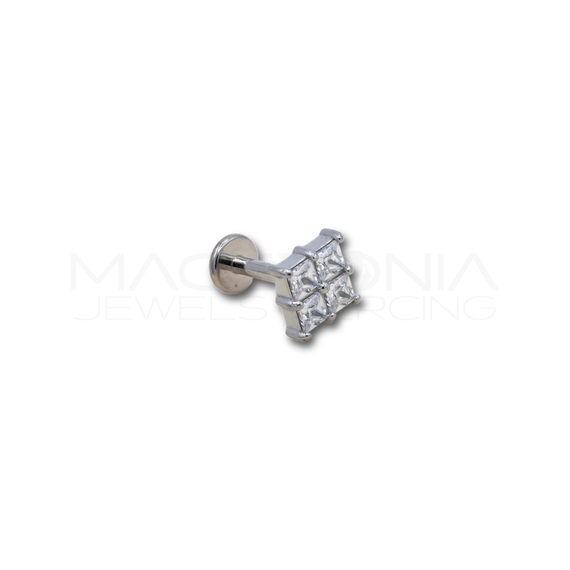 Piercing Quadrato in Acciaio Chirurgico con Zirconi